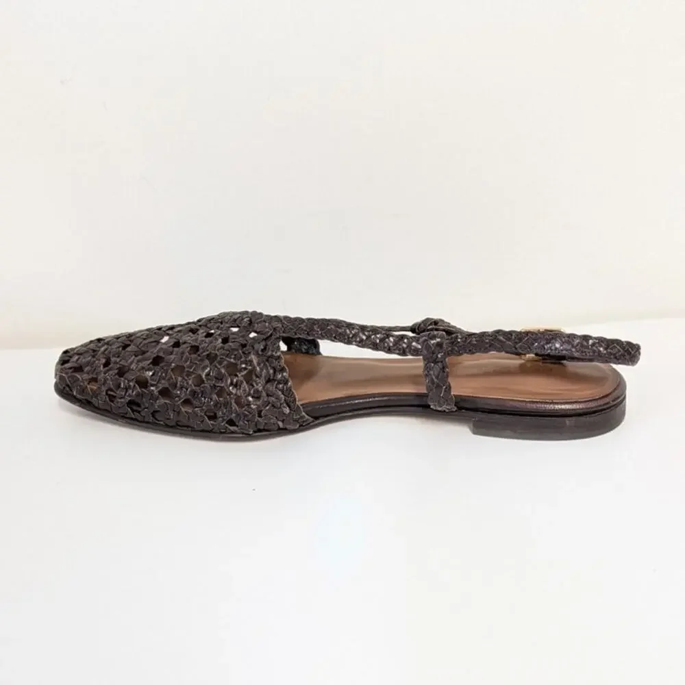 Margaux The Altea Espresso Woven Leather Slingbacks Sandals Womens EU39.5/US9